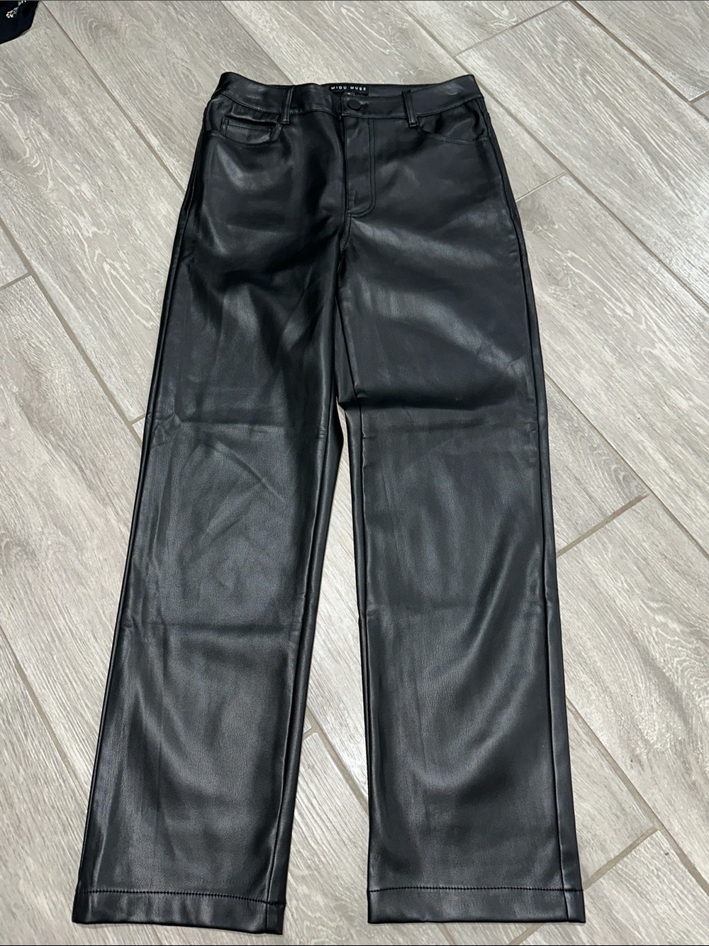 Faux Leather Straight-Leg Pants — Black